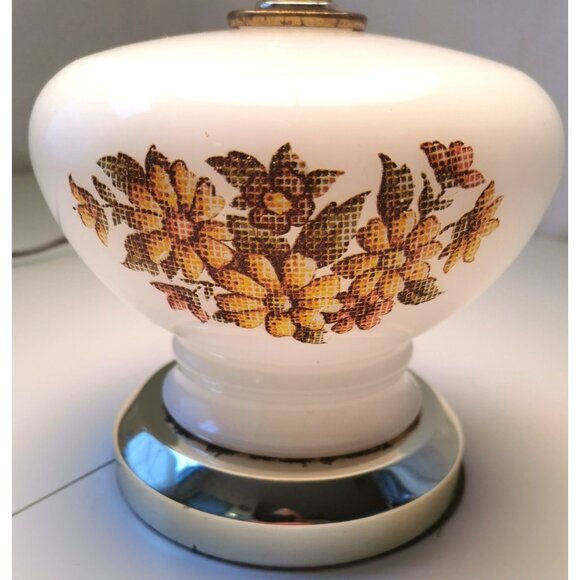 ✨ Vintage Milk Glass Electric Hurricane Parlor Table Lamp Style Yellow Floral - Picture 3 of 9